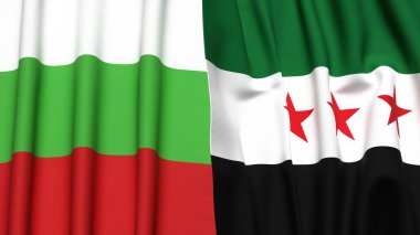 Gerçekçi kumaş dokusuna sahip BLGARIA ve SYRIA bayrakları