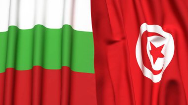 Gerçekçi kumaş dokusuna sahip BLGARIA ve TUNISIA bayrakları