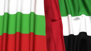 Gerçekçi kumaş dokusuna sahip BLGARIA ve BAE bayrakları