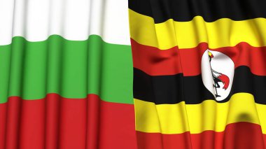 Gerçekçi kumaş dokusuna sahip BLGARIA ve UGANDA bayrakları