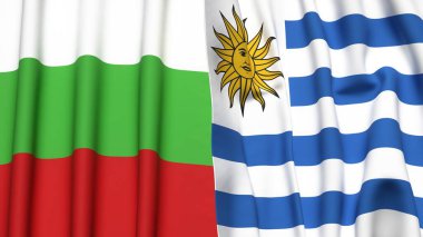 Gerçekçi kumaş dokusuna sahip Bülbül ve Uruguay bayrakları