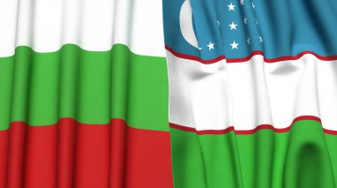 Bülbül ve UZBEKISTAN bayrakları gerçekçi kumaş dokusuna sahip
