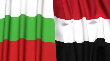 Gerçekçi kumaş dokusuna sahip BLGARIA ve YEmen bayrakları