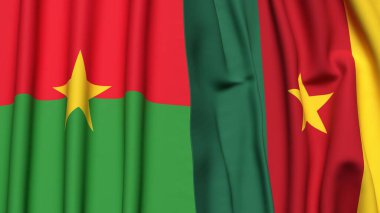 Gerçekçi kumaş dokusuna sahip BURKINA-FASSO ve CAMEROON bayrakları
