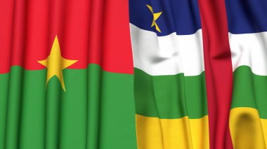 Gerçekçi kumaş dokusuna sahip BURKINA-FASSO ve Orta Afrika Cumhuriyeti bayrakları