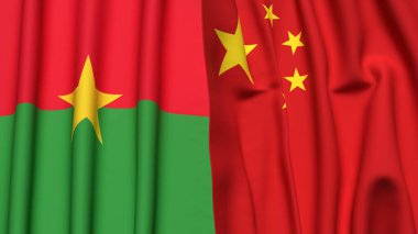 Gerçekçi kumaş dokusuna sahip BURKINA-FASSO ve ÇİN bayrakları