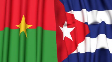 Gerçekçi kumaş desenli BURKINA-FASSO ve CUBA bayrakları