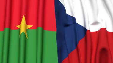 Gerçekçi kumaş dokusuna sahip BURKINA-FASSO ve CZECH Cumhuriyet bayrakları