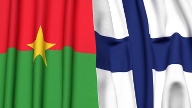 Gerçekçi kumaş dokusuna sahip BURKINA-FASSO ve FINLAND bayrakları
