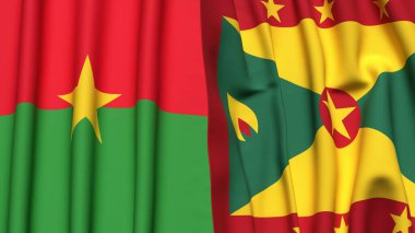 Gerçekçi kumaş desenli BURKINA-FASSO ve GRENADA bayrakları