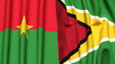 Gerçekçi kumaş dokusuna sahip Burkina-FASSO ve GUYANA bayrakları