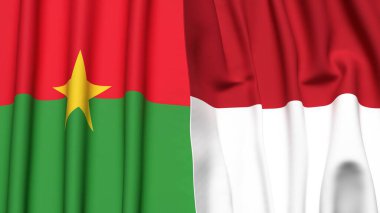 Gerçekçi kumaş dokusuna sahip BURKINA-FASSO ve INDONEZYA bayrakları