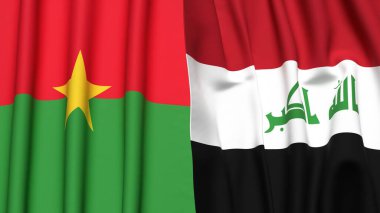 Gerçekçi kumaş dokusuna sahip BURKINA-FASSO ve IRAQ bayrakları