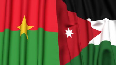 Gerçekçi kumaş dokusuna sahip BURKINA-FASSO ve JORDAN bayrakları