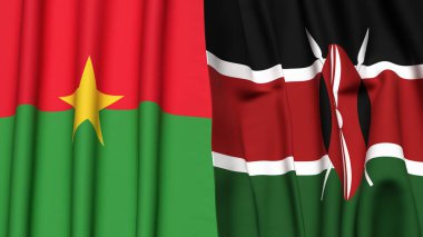 Gerçekçi kumaş dokusuna sahip BURKINA-FASSO ve KENYA bayrakları