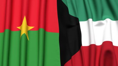 BURKINA-FASSO ve KUWAIT bayrakları gerçekçi kumaş dokusuyla