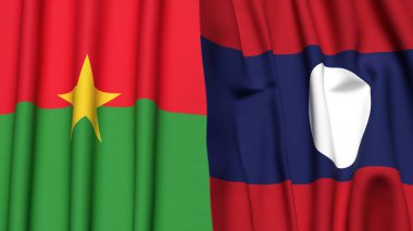 Gerçekçi kumaş dokusuna sahip BURKINA-FASSO ve LAOS bayrakları
