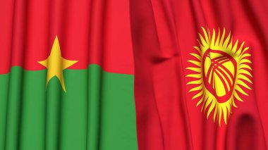 BURKINA-FASSO ve KYRGYZSTAN 'ın gerçekçi kumaş dokusuna sahip bayrakları