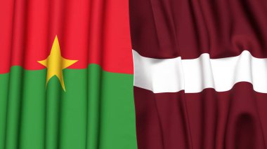 Gerçekçi kumaş dokusuna sahip BURKINA-FASSO ve LATVIA bayrakları