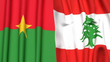Gerçekçi kumaş dokusuna sahip BURKINA-FASSO ve LEBANON bayrakları