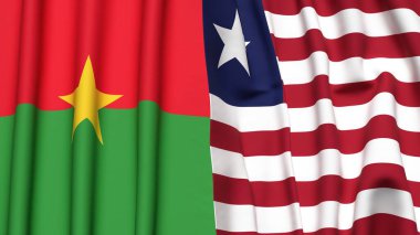 Gerçekçi kumaş dokusuna sahip BURKINA-FASSO ve LIBERIA bayrakları