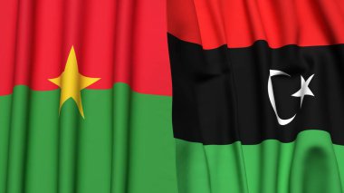 Gerçekçi kumaşlı BURKINA-FASSO ve LIBYA bayrakları