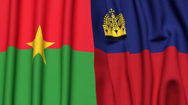BURKINA-FASSO Bayrakları ve gerçekçi kumaş dokusuna sahip LIECHTENSTEIN