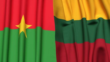 Gerçekçi kumaşlı BURKINA-FASSO ve LITHUANIA bayrakları