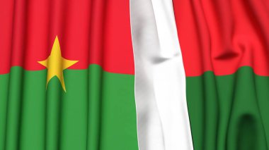 Gerçekçi kumaş dokusuna sahip BURKINA-FASSO ve MADAGASCAR bayrakları