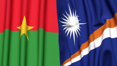 BURKINA-FASSO ve MARSHALL Adaları bayrakları gerçekçi kumaş dokusuyla