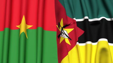 Gerçekçi kumaş dokusuna sahip Burkina-FASSO ve MOZAMBIQUE bayrakları