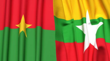 Gerçekçi kumaş desenli BURKINA-FASSO ve Myanmar bayrakları