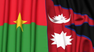 Gerçekçi kumaş dokusuna sahip Burkina-FASSO ve NEPAL bayrakları