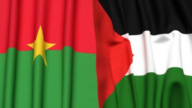 Gerçekçi kumaşlı BURKINA-FASSO ve Filistin 4k bayrakları
