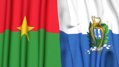 BURKINA-FASSO ve SAN MARINO 'nun gerçekçi kumaş dokusuna sahip bayrakları
