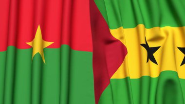 BURKINA-FASSO ve SAO TOME bayrakları gerçekçi kumaş dokusuyla