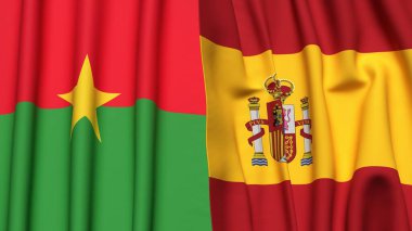 Gerçekçi kumaş dokusuna sahip BURKINA-FASSO ve SPAIN bayrakları