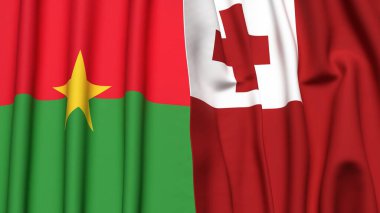 Gerçekçi kumaş dokusuna sahip BURKINA-FASSO ve TONGA bayrakları