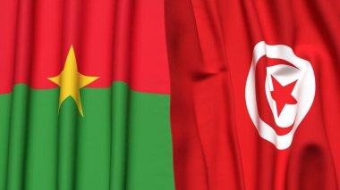 Gerçekçi kumaş dokusuna sahip BURKINA-FASSO ve TUNISIA bayrakları