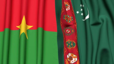 Gerçekçi kumaş dokusuna sahip BURKINA-FASSO ve Türkmenistan bayrakları