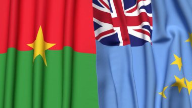 Gerçekçi kumaş dokusuna sahip BURKINA-FASSO ve TUVALU bayrakları