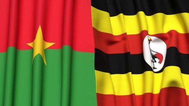 Gerçekçi kumaş dokusuna sahip BURKINA-FASSO ve UGANDA bayrakları