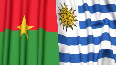Gerçekçi kumaş dokusuna sahip BURKINA-FASSO ve Uruguay bayrakları