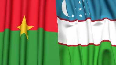 BURKINA-FASSO ve UZBEKISTAN 'ın gerçekçi kumaş dokusuna sahip bayrakları