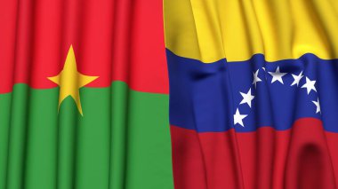 Gerçekçi kumaş dokusuna sahip BURKINA-FASSO ve Venezuela bayrakları
