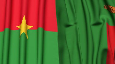 Gerçekçi kumaş dokusuna sahip BURKINA-FASSO ve ZAMBIA bayrakları