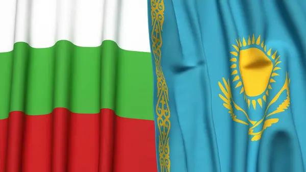 Gerçekçi kumaş dokusuna sahip BLGARIA ve KAZAKHSTAN bayrakları