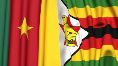Gerçekçi kumaş dokusuna sahip CAMEROON ve ZIMBABWE bayrakları