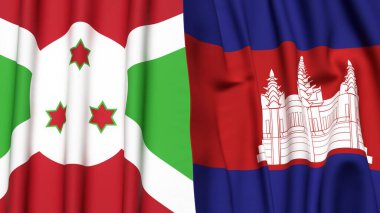 Gerçekçi kumaş dokusuna sahip BURUNDI ve CAMBODIA bayrakları
