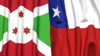 Gerçekçi kumaş dokusuna sahip BURUNDI ve Şili bayrakları